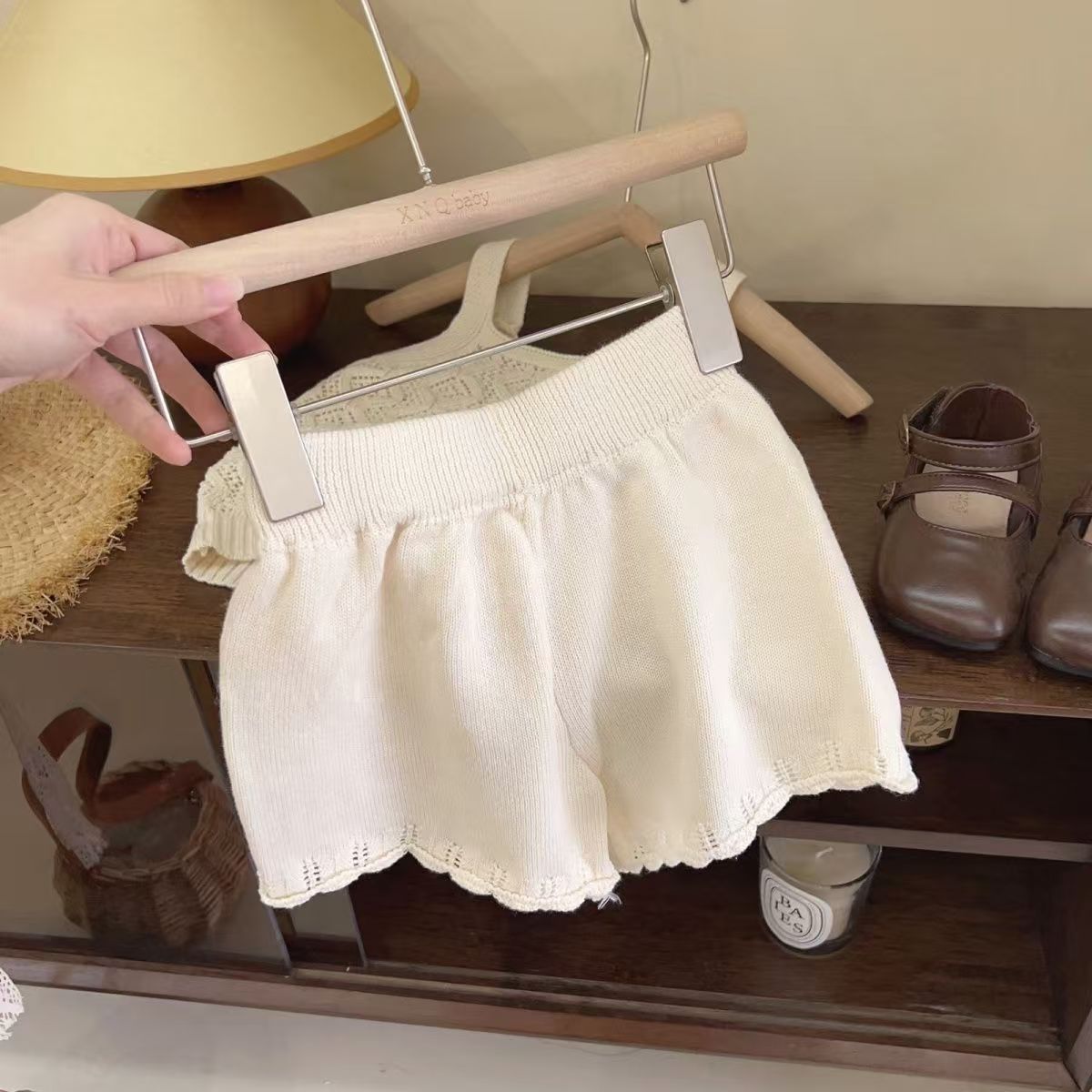 Summer girls' hollowed-out halter top and shorts knitted set, children's thin breathable two-piece set, summer bestseller details Picture