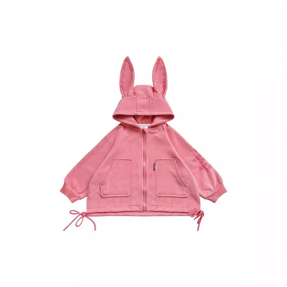 Rabbit ears Pink coat, hooded, baby girl, sweet, cute, stylish top for little kids, fashionable autumn outfit Item Picture