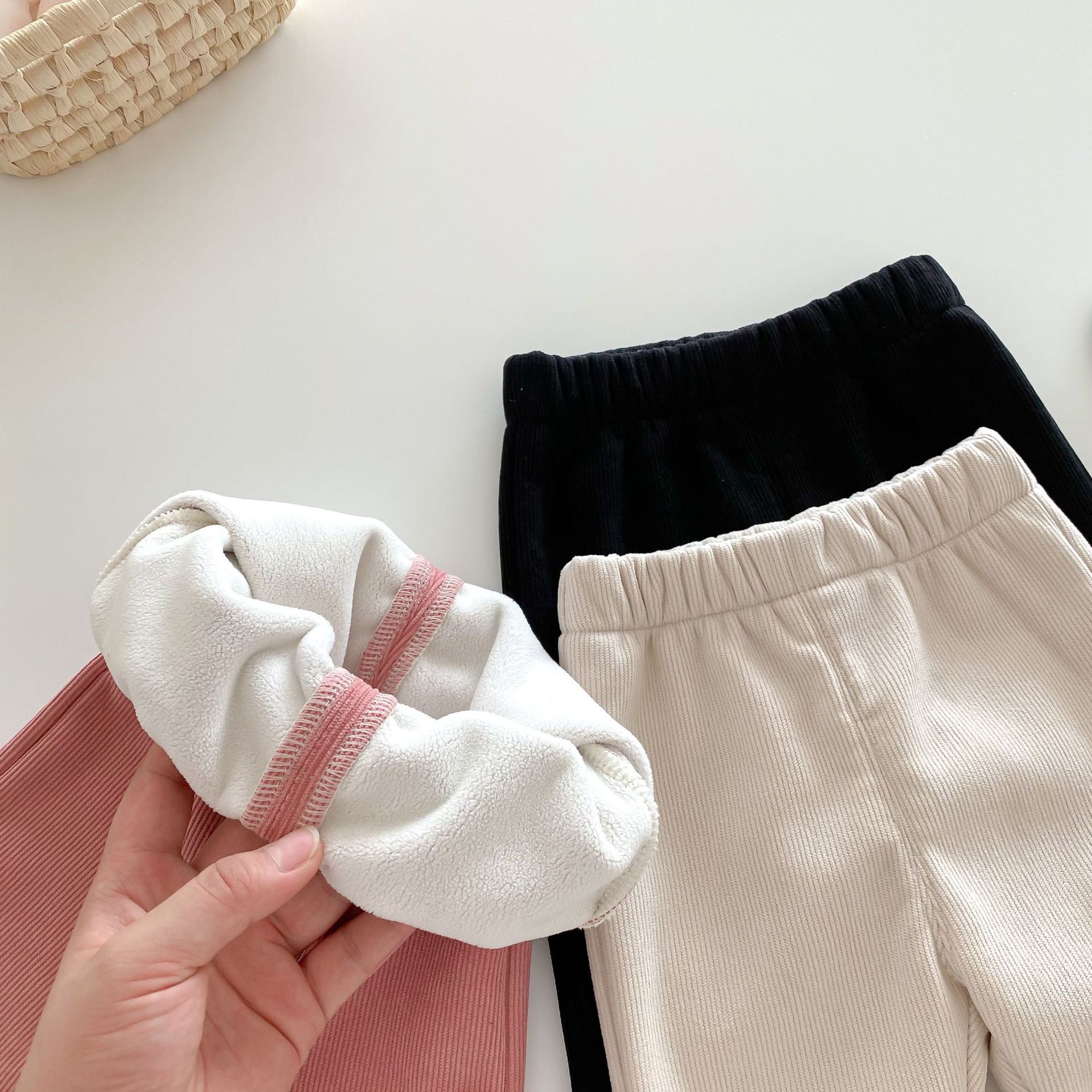 Solid color flared pants for girls aged 0-5, thickened warm casual pants for winter girls, children's winter clothing pants AK368 Specification drawing