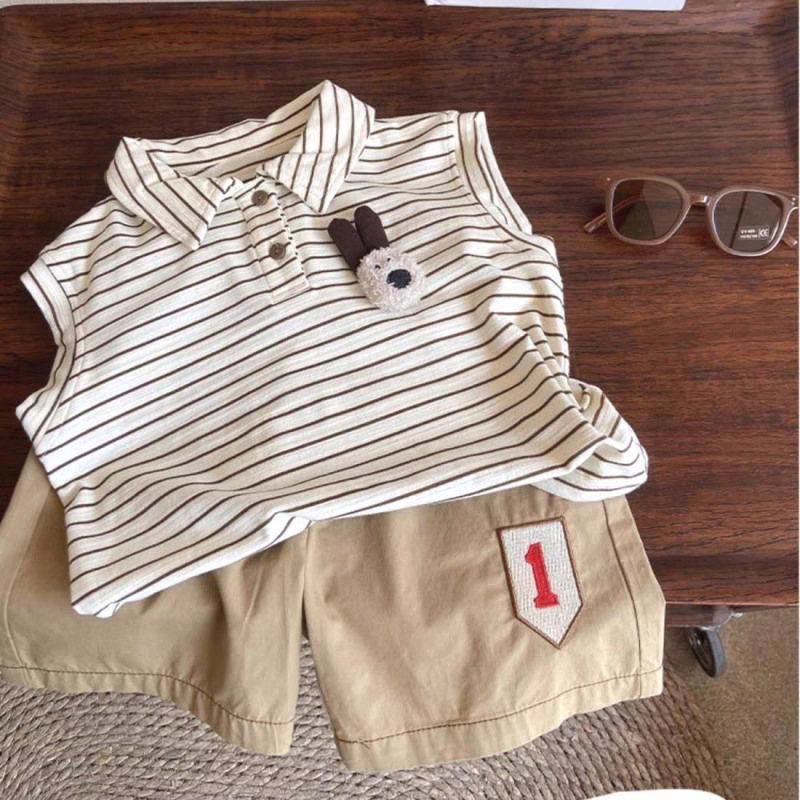 Boys' Summer Set 2025 New Style Children's Korean-style sleeveless two-piece set, cool and trendy summer clothing for babies full figure