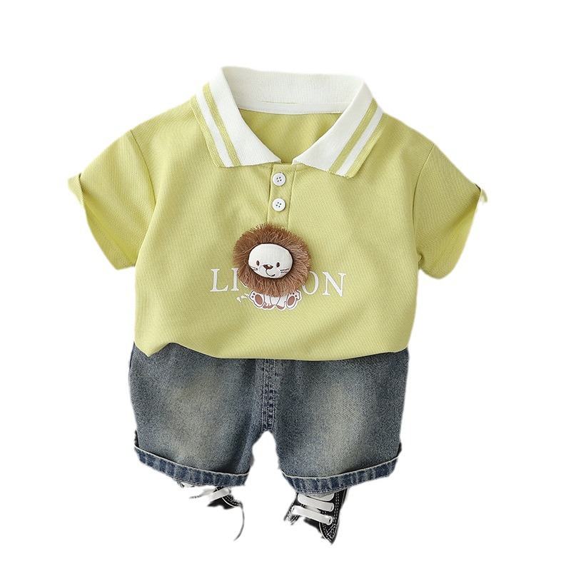 A new summer 2024 Korean-style children's short-sleeved and short-shorts set featuring lion for boys Item Picture
