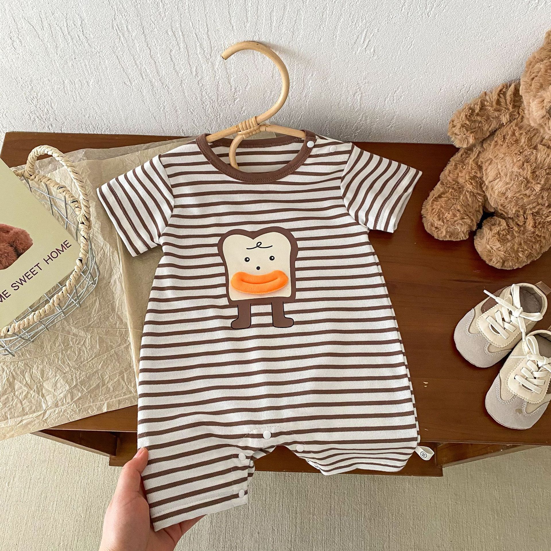 Baby striped jumpsuit for 0-2 years old, summer Huzhou Zhili baby cartoon bottom wrap clothing Trend AL545, soft full figure