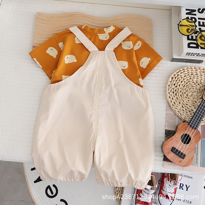 Boys' summer Bear Overalls set 2024 New style children's fashionable summer wear, baby's stylish clothes, children's clothing Application Scenario