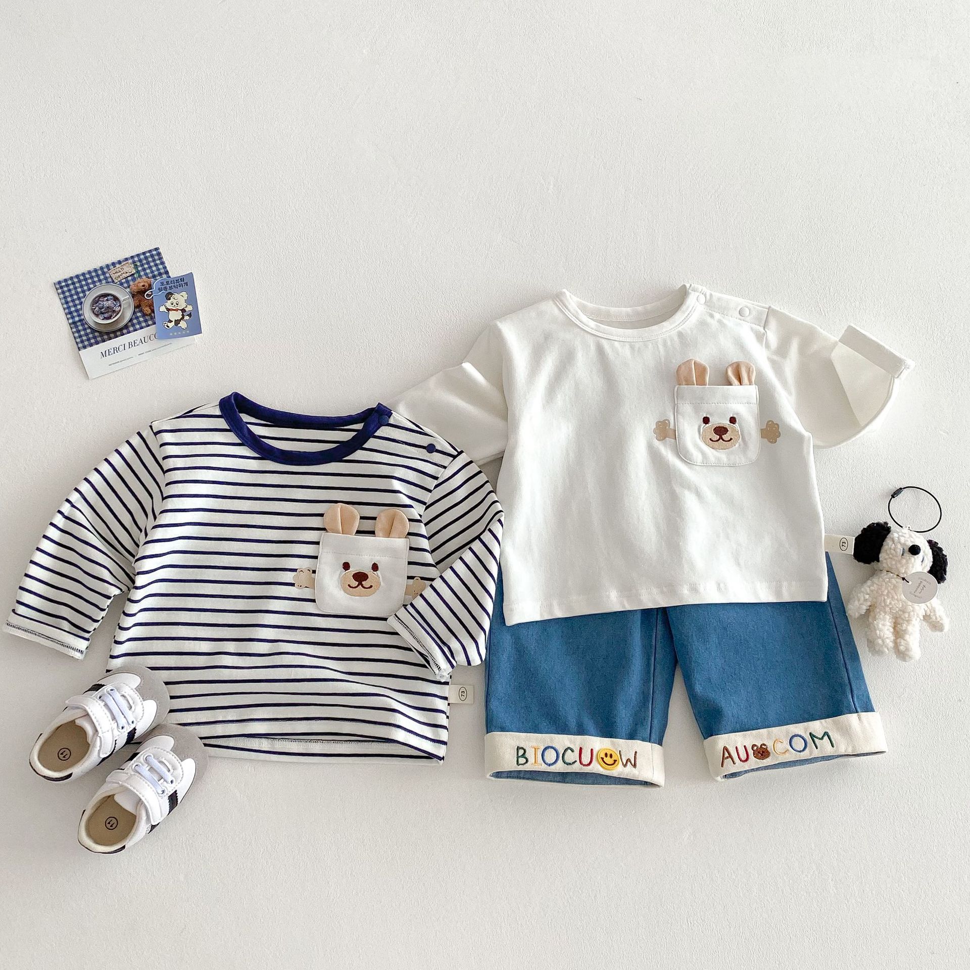 Children's cartoon base shirt 2025 new spring Boys' 3D cartoon T-shirt, trendy baby Korean striped top full figure