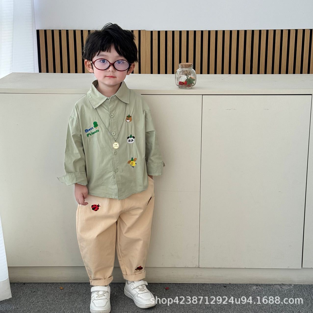 25 New embroidered stylish long-sleeved casual style baby Spring and Autumn Academy Neutral autumn cartoon boy set details Picture