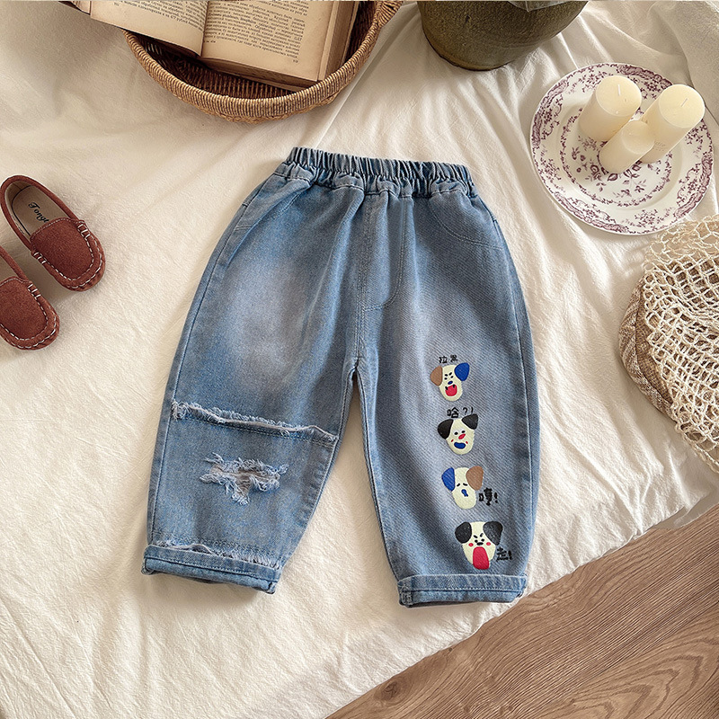 Boys' autumn jeans 2024 New style Children's spring and autumn style Cool and stylish boys' straight-leg long pants Loose pants autumn Specification drawing