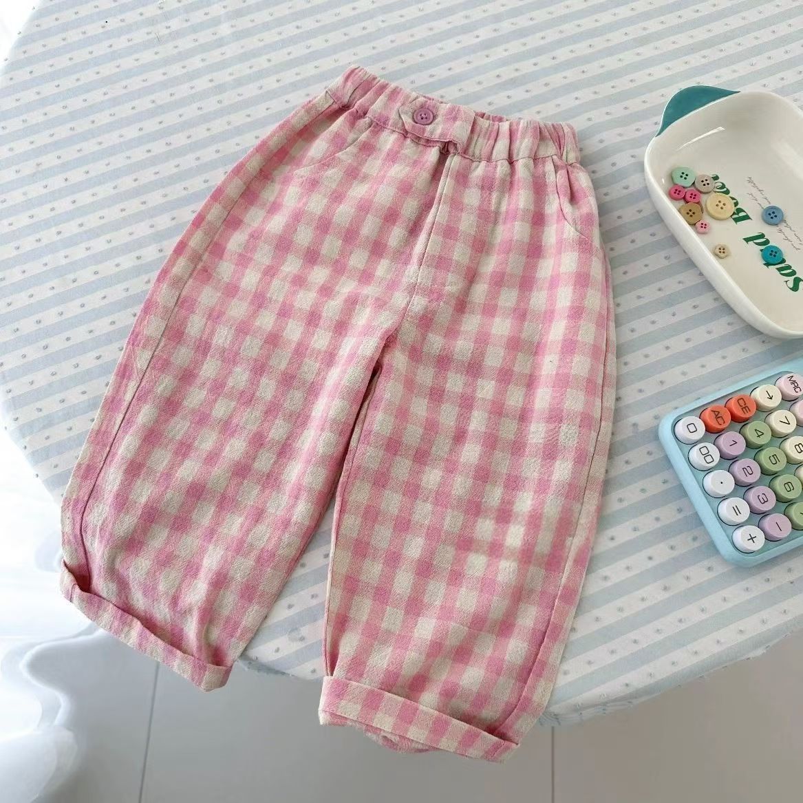 New Spring/Summer 2024 girls' cartoon short-sleeved T-shirt with cute printed summer short-sleeved top and fashionable checked pants set Specification drawing
