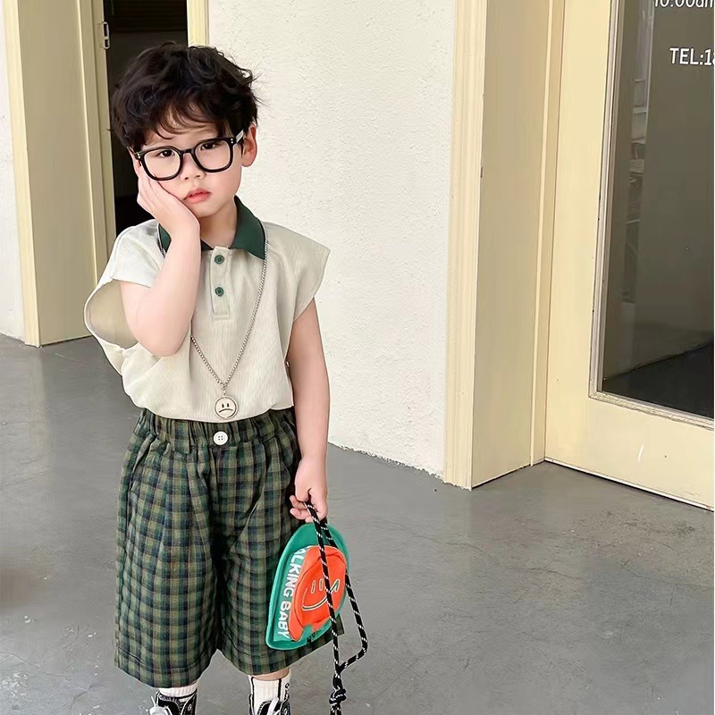Summer sleeveless polo set for boys 2023, a two-piece Korean-style vest and shorts set for children's summer wear Specification drawing