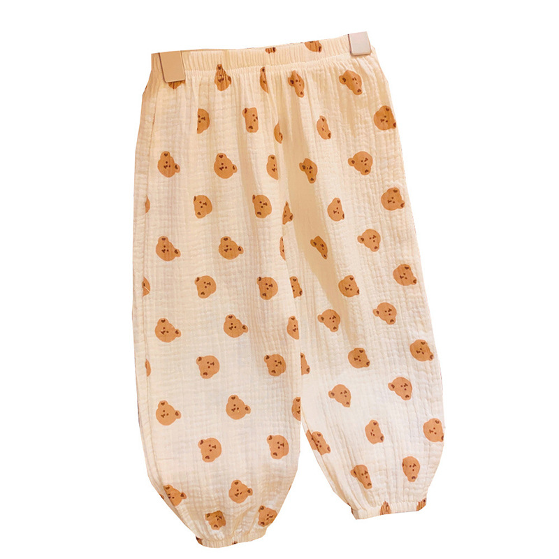 For the summer of 2023, both boys and girls should wear double-layer cotton yarn mosquito repellent pants, small children's long pants and children's gauze pants Item Picture