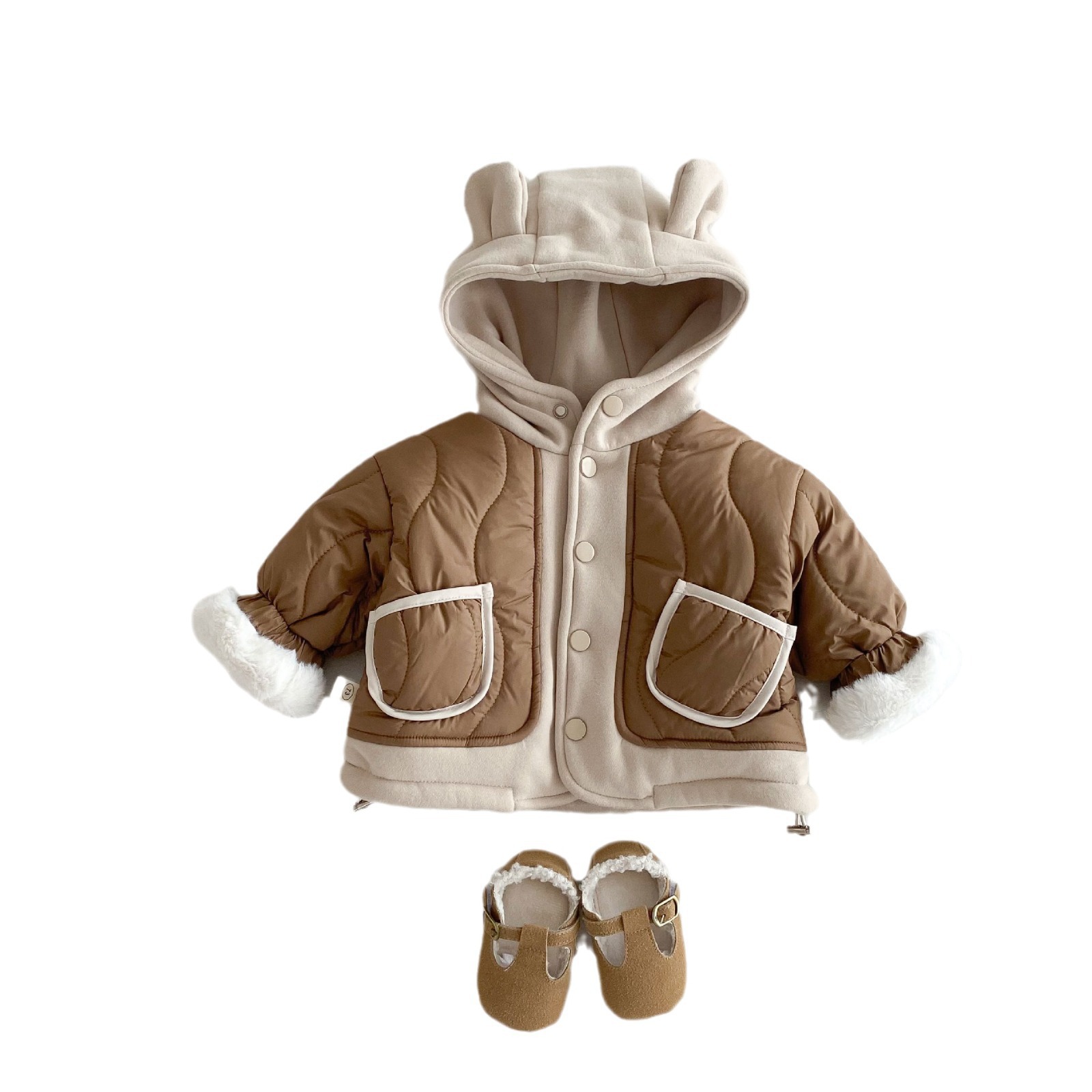 Children's Korean-style cotton-padded jacket for 0-5 years old, winter boys' color-blocked thickened hooded top, baby winter clothing trend AY338 Item Picture