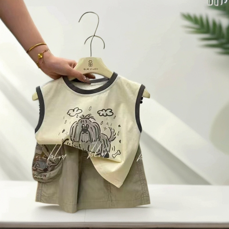 Korean vest set for boys, new summer baby clothes, cool and stylish summer wear for boys, cartoon and cool children's clothing Application Scenario
