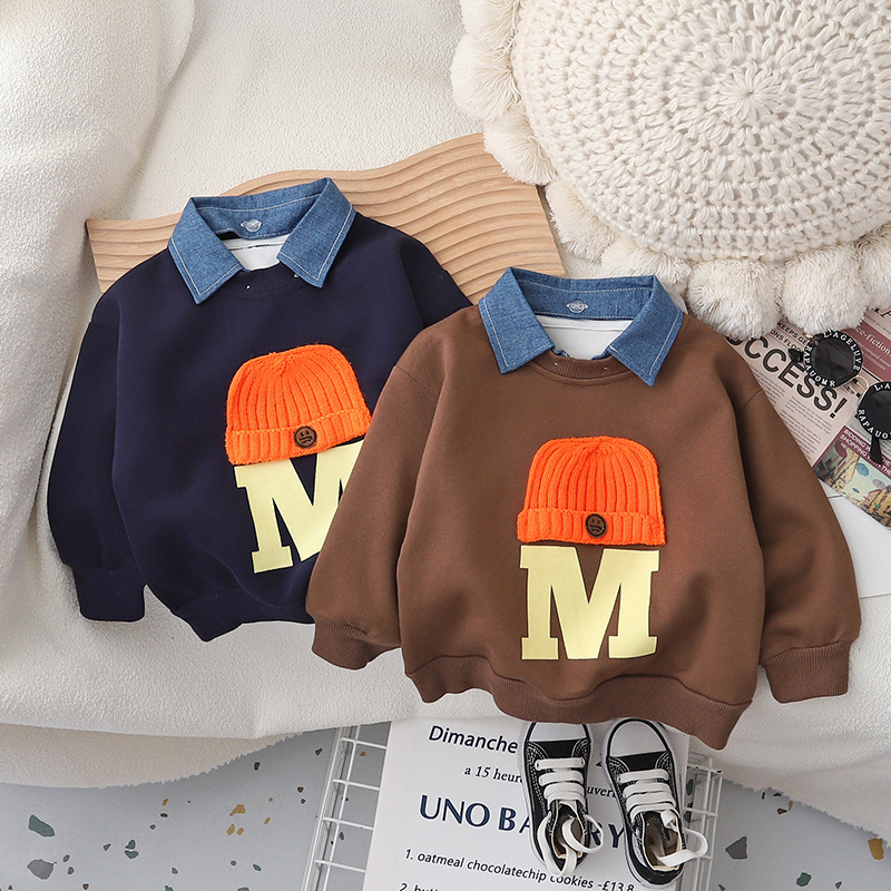 The 2023 Spring and Autumn new children's fashion pullover with a round neck, a stylish woolen cap for kids, and a children's hoodie for boys details Picture