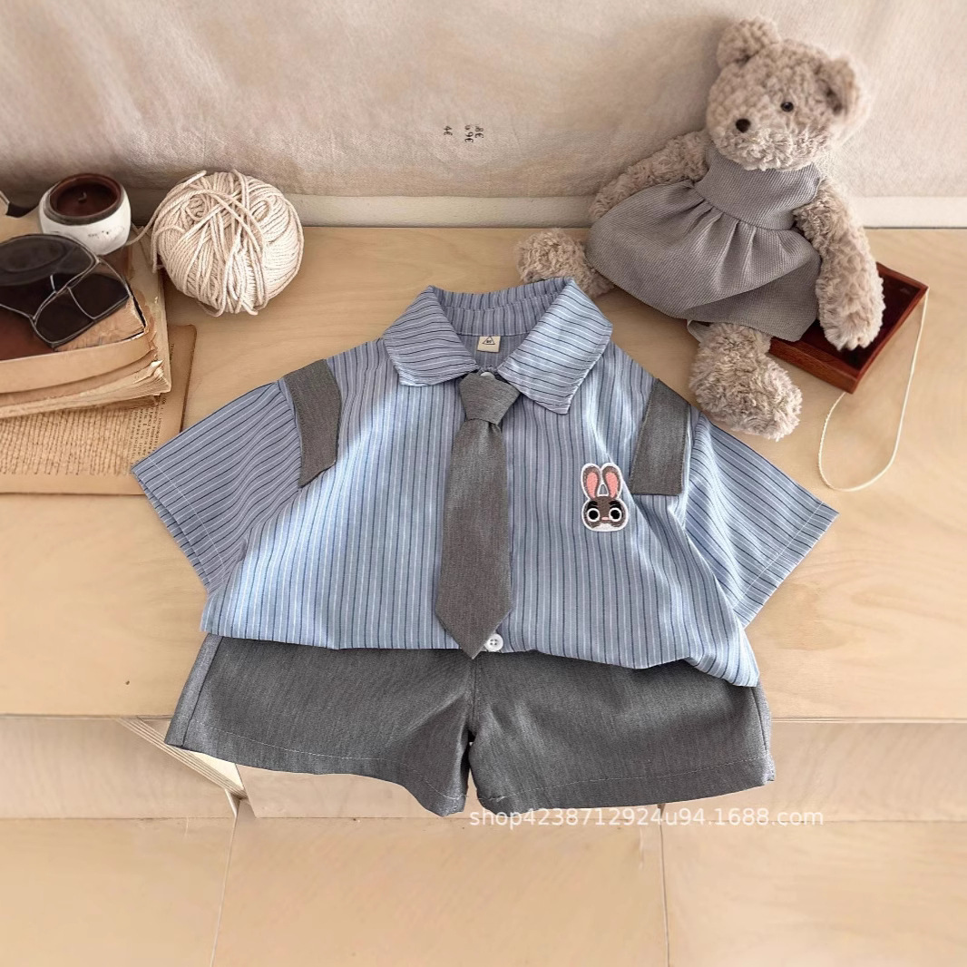 Autumn school style shirt set for boys and girls 2025 Spring and Autumn new children's and baby two-piece shirt and tie set, trendy details Picture