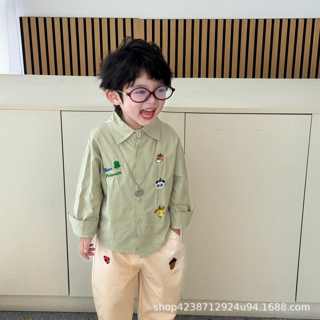 25 New embroidered stylish long-sleeved casual style baby Spring and Autumn Academy Neutral autumn cartoon boy set full figure