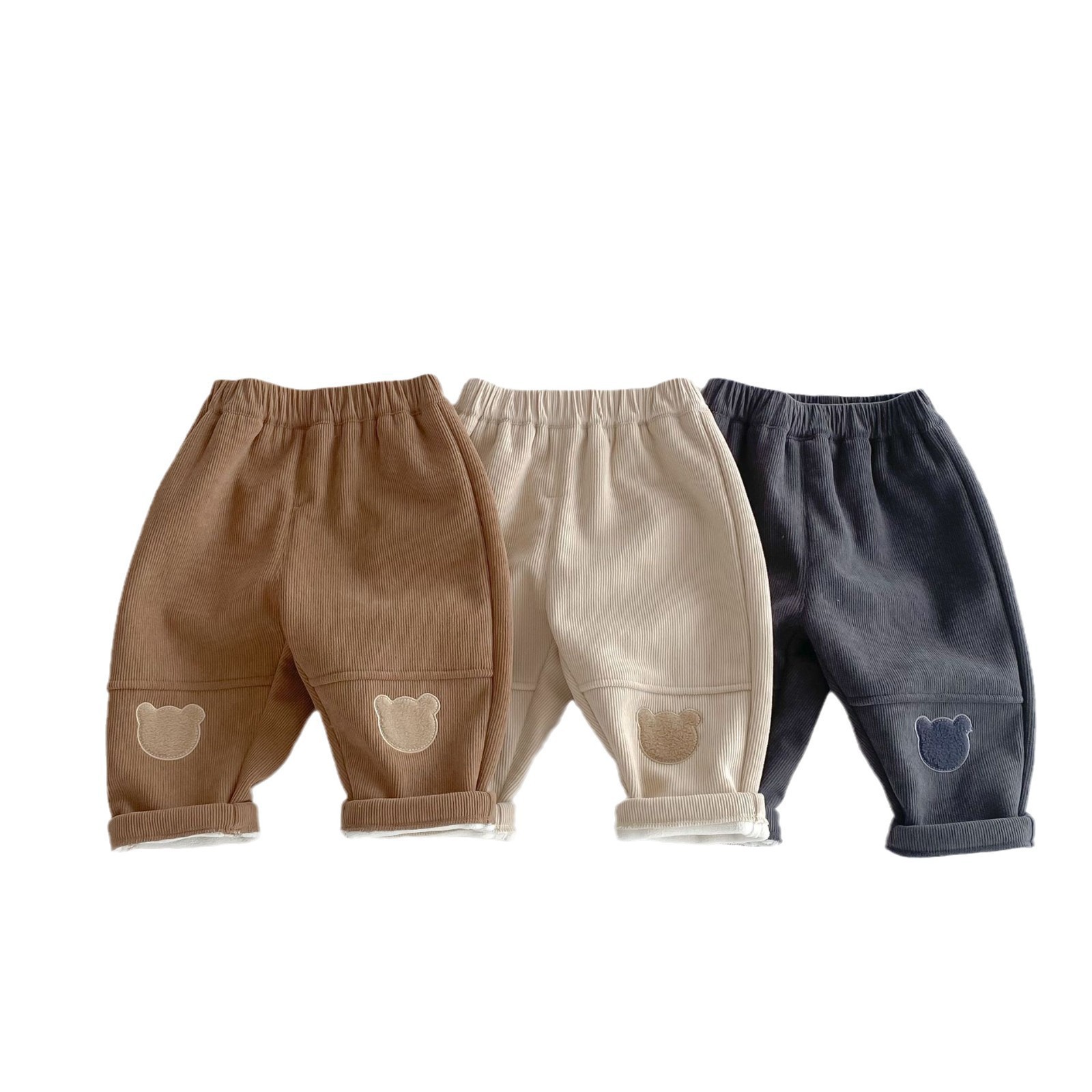 Children's corduroy pants Winter Class a Korean version boys' patch and fleece pants Baby bear casual pants Trend AK510 Item Picture