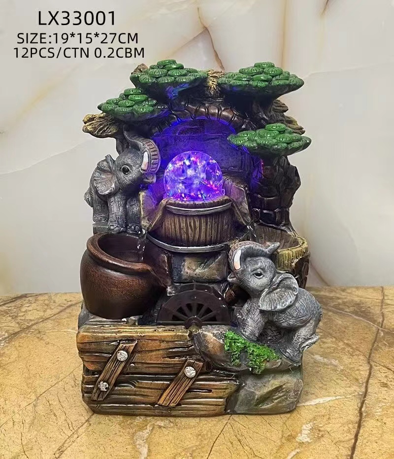 water fountain elephant利星 工艺品摆件 流水摆件 大象 风水球 树脂流水喷泉。