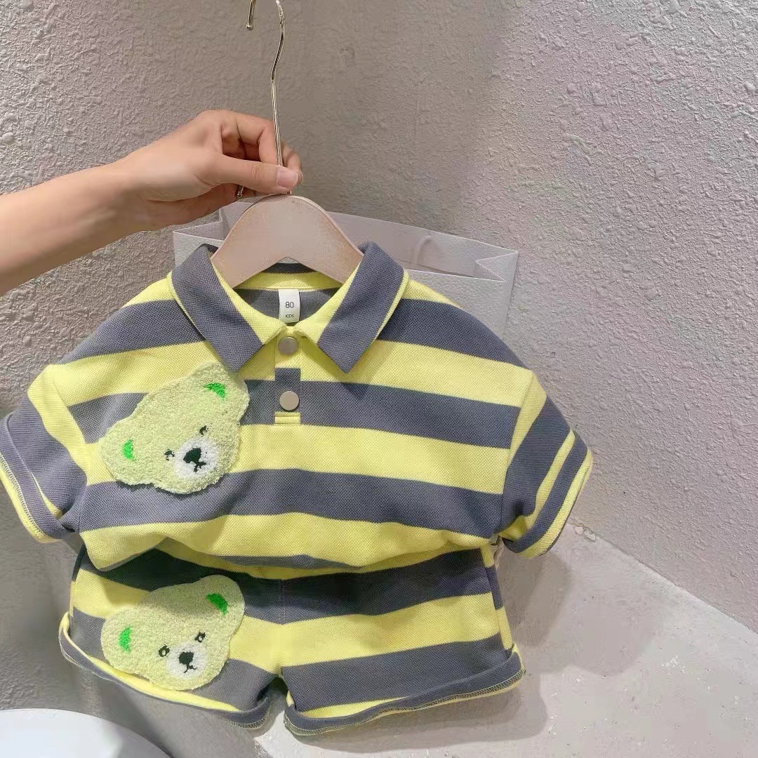 Boys' summer clothing, children's clothing, baby short-sleeved fashionable set, stylish and sporty two-piece set, new trendy for children aged 1 to 4 details Picture