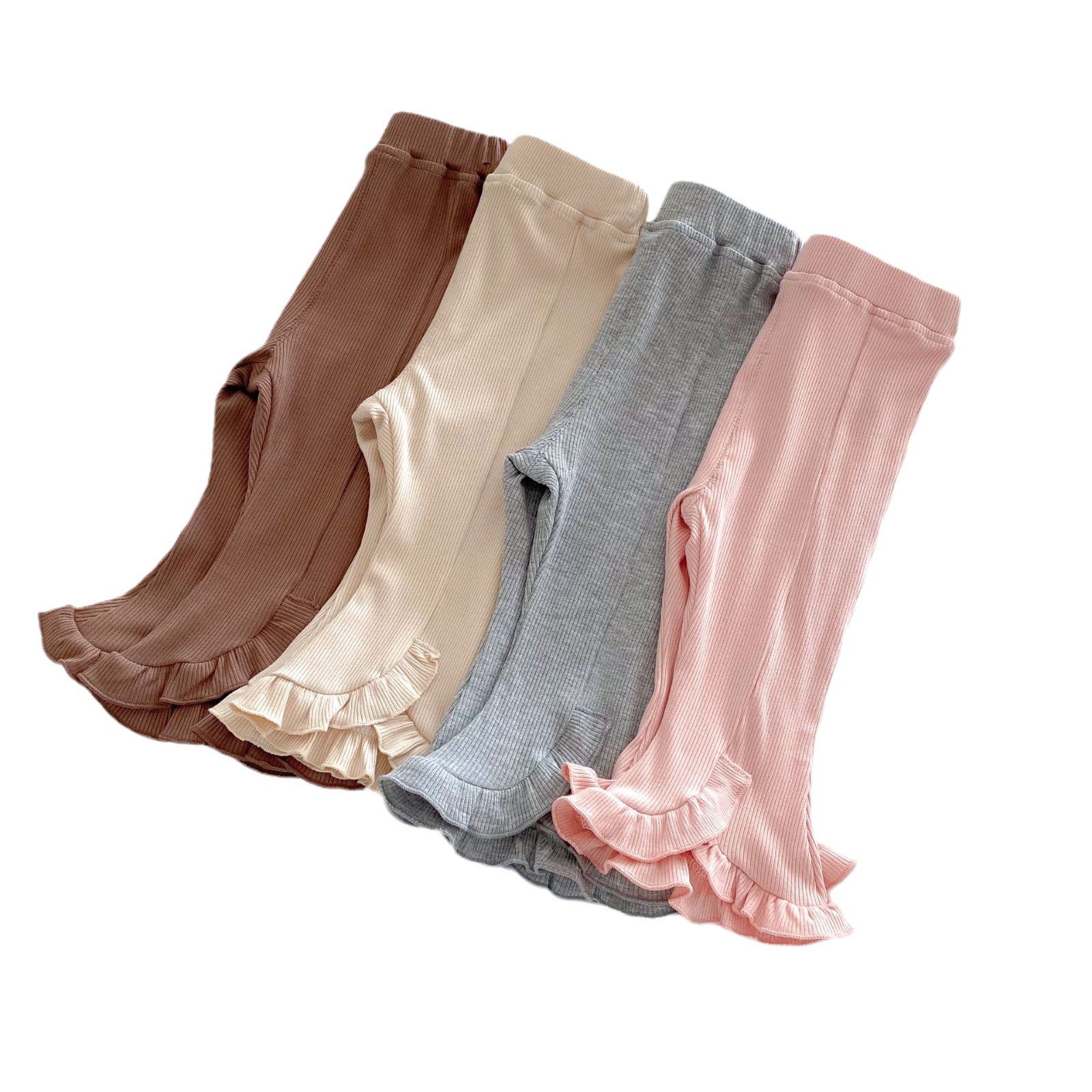 Girls' Korean-style leggings 2025 new spring baby solid color ribbed pants Children's fashionable spring casual pants Item Picture