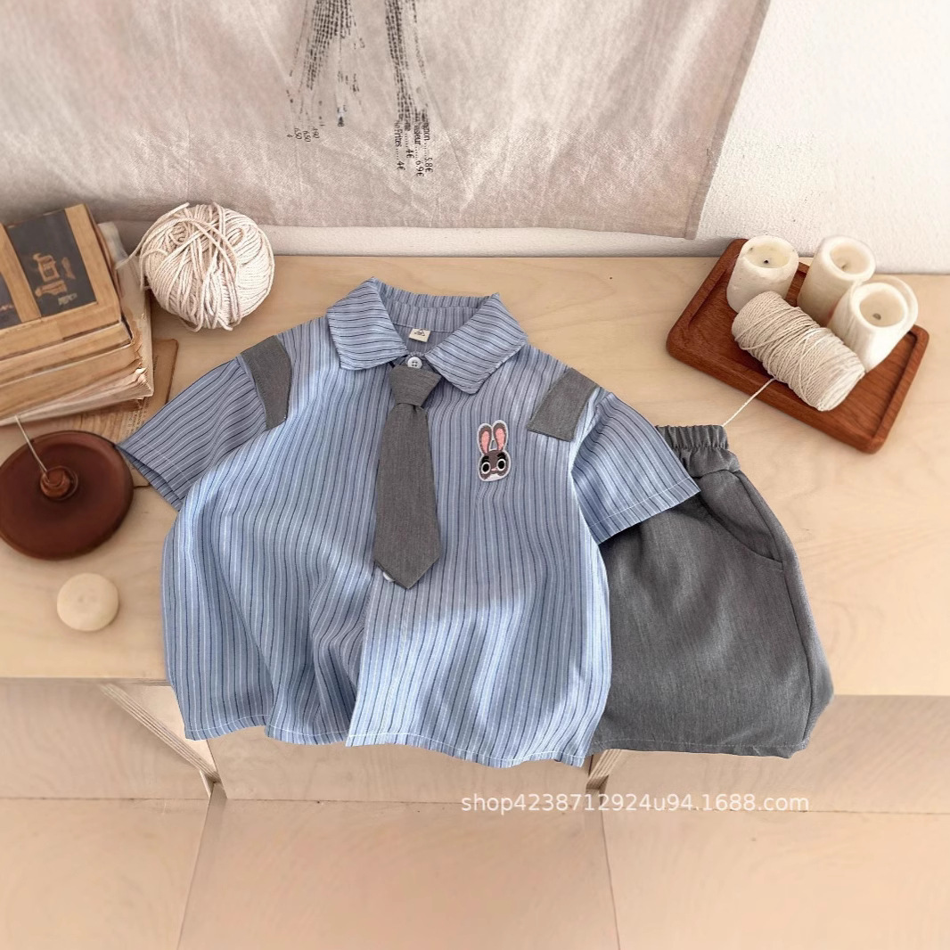 Autumn school style shirt set for boys and girls 2025 Spring and Autumn new children's and baby two-piece shirt and tie set, trendy full figure