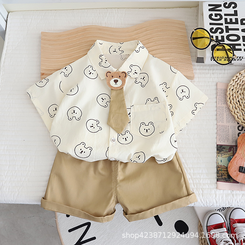 New summer children's short-sleeved suit for boys, two-piece summer shirt set for kids, stylish and trendy, 1-4 years old, 3 full figure
