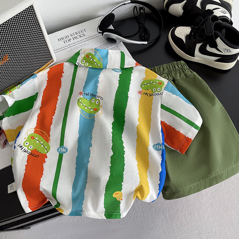 Boys' Set 2025 New Summer Children's Cartoon Shirt and Shorts Two-piece set, Baby pure cotton set, children's set Specification drawing
