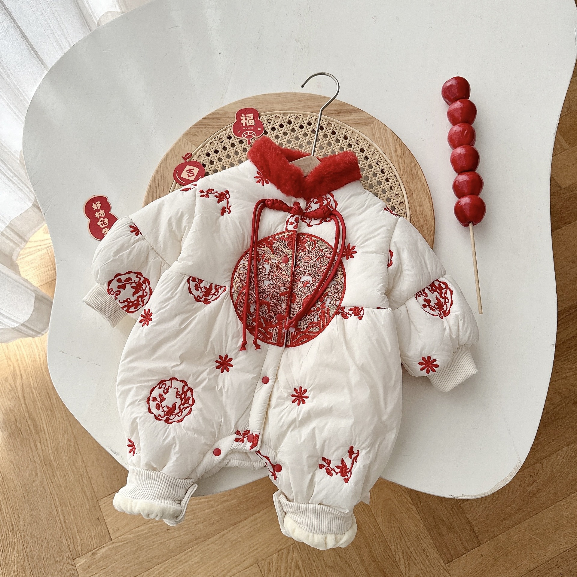 Baby cotton-padded New Year dress, winter Class a festive New Year dress, baby thickened embroidered one-piece dress, baby clothes AL744 full figure