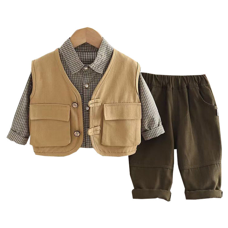 Boys' Autumn three-piece set, Children's spring and autumn set 2024, new Korean style, stylish baby and little boy's cool vest Item Picture