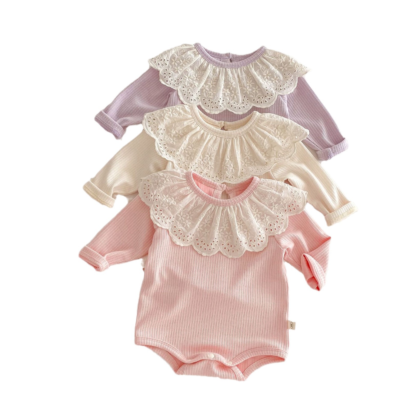 Baby Super cute flatbed dress 2025 New Spring Baby lace collar one-piece dress, solid color ribbed baby coat Item Picture