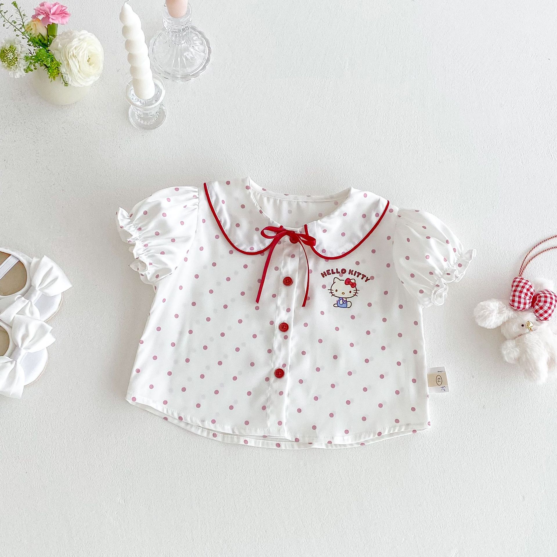 Girls' polka dot Set 2025 New Summer Baby stylish Cartoon home wear, children's sweet pajamas and pajama pants trend Specification drawing