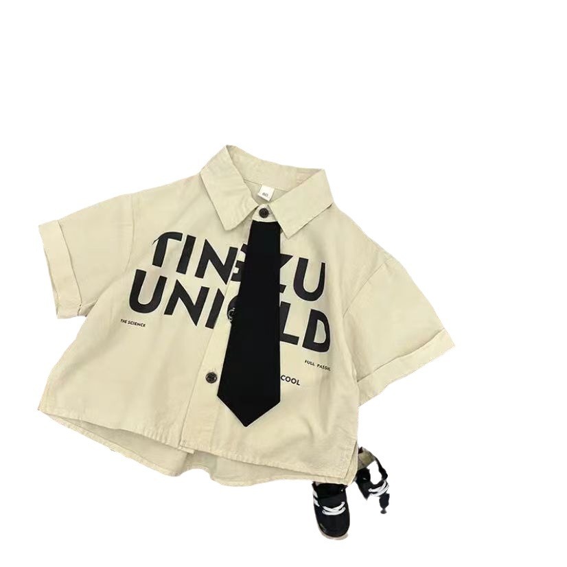 Boys' stylish summer shirt 2024 Summer New Korean-style children's short-sleeved loose and fashionable summer two-piece set, trendy Application Scenario