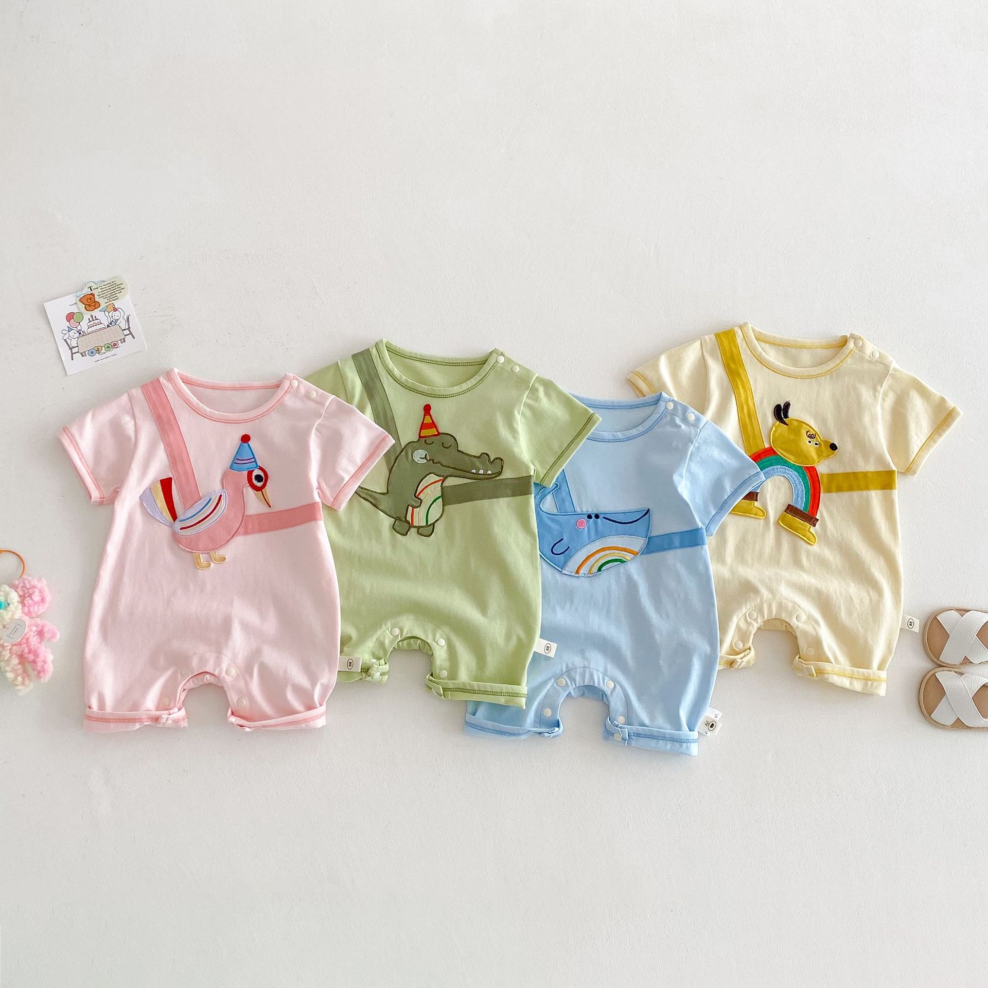 Baby cartoon one-piece suit 2025 new style summer 0-2 years old baby trendy patchwork clothes for newborns full figure