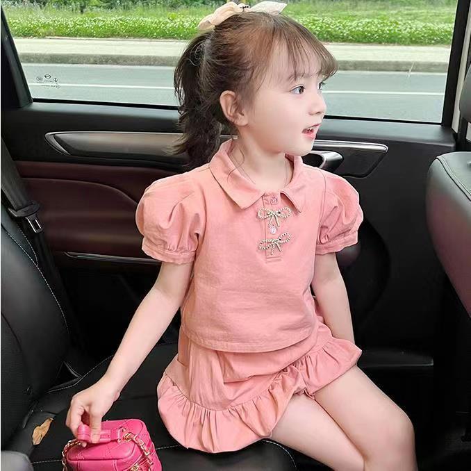 Girls' Summer Set 2024 Korean version POLO collar shorts and short sleeves, fashionable and trendy, niche design, thin two-piece set full figure