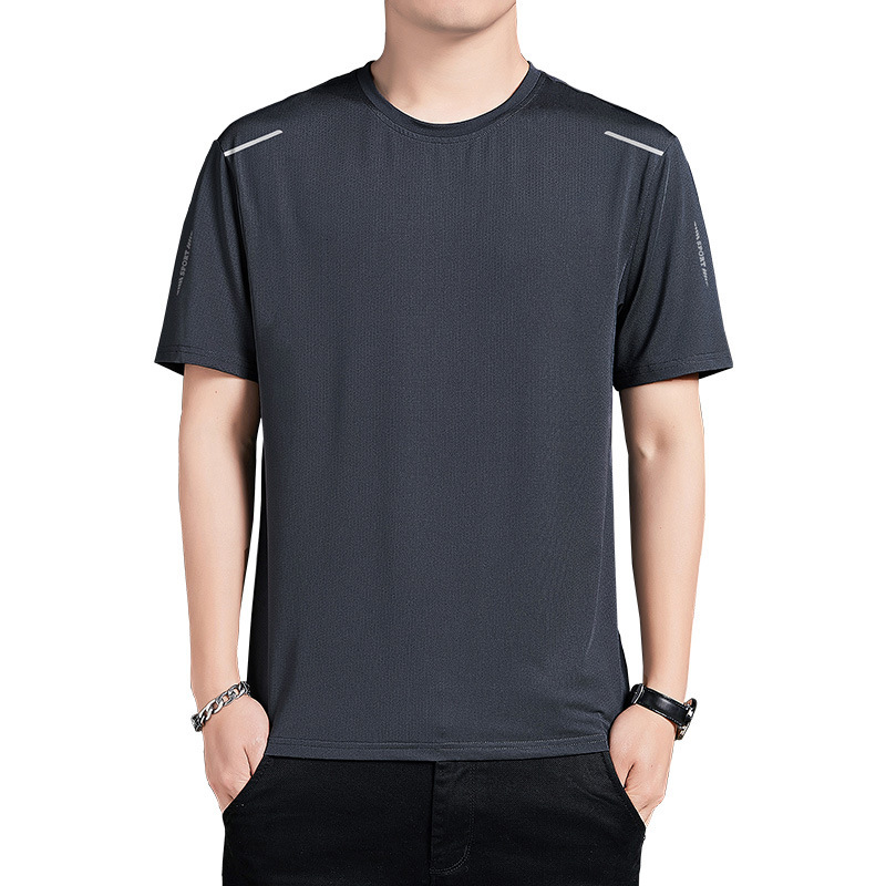Cross-border summer breathable quick-drying solid color sporty casual printed round-neck plus-size men's T-shirt ice silk short T-shirt for men Item Picture