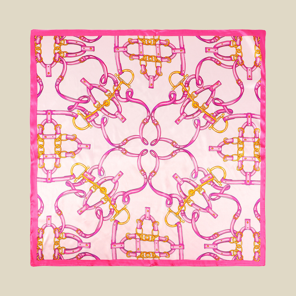 Spring and summer new chain imitation silk 90-square scarf for women, a popular street hip-hop ethnic headscarf in Europe and America, in stock details Picture
