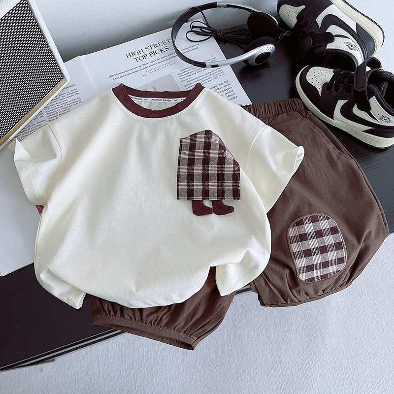 Boys' Summer short-sleeved set 2025 New style Children's Korean-style cool half-sleeved T-shirt, baby cool and casual summer T-shirt full figure