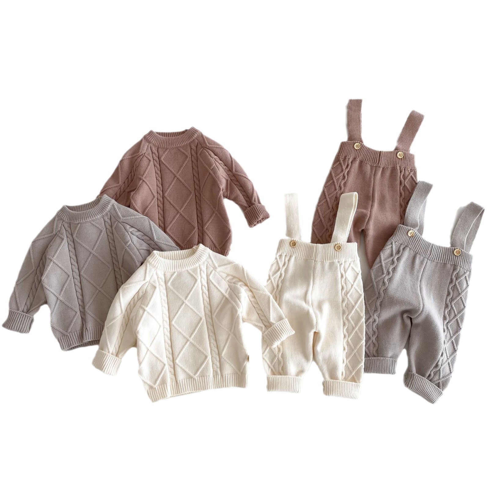 Children's twisted knit sweater, 0-5 years old, autumn and winter for boys and girls, stylish cored yarn sweater, solid color jumpsuit AY688 Item Picture