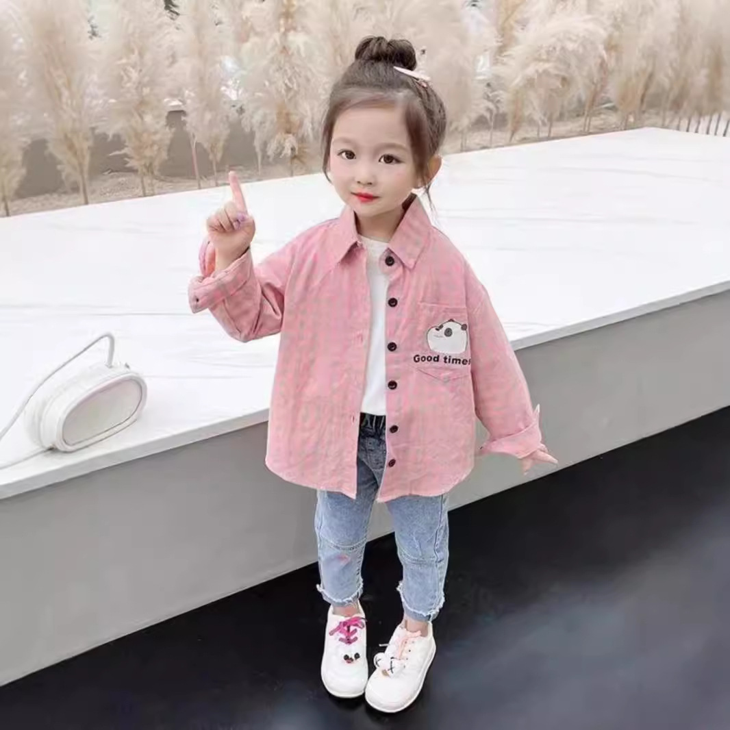 Baby girl shirt jacket 2023 New Spring and Autumn Children's stylish checked shirt, baby girl casual cartoon top Item Picture
