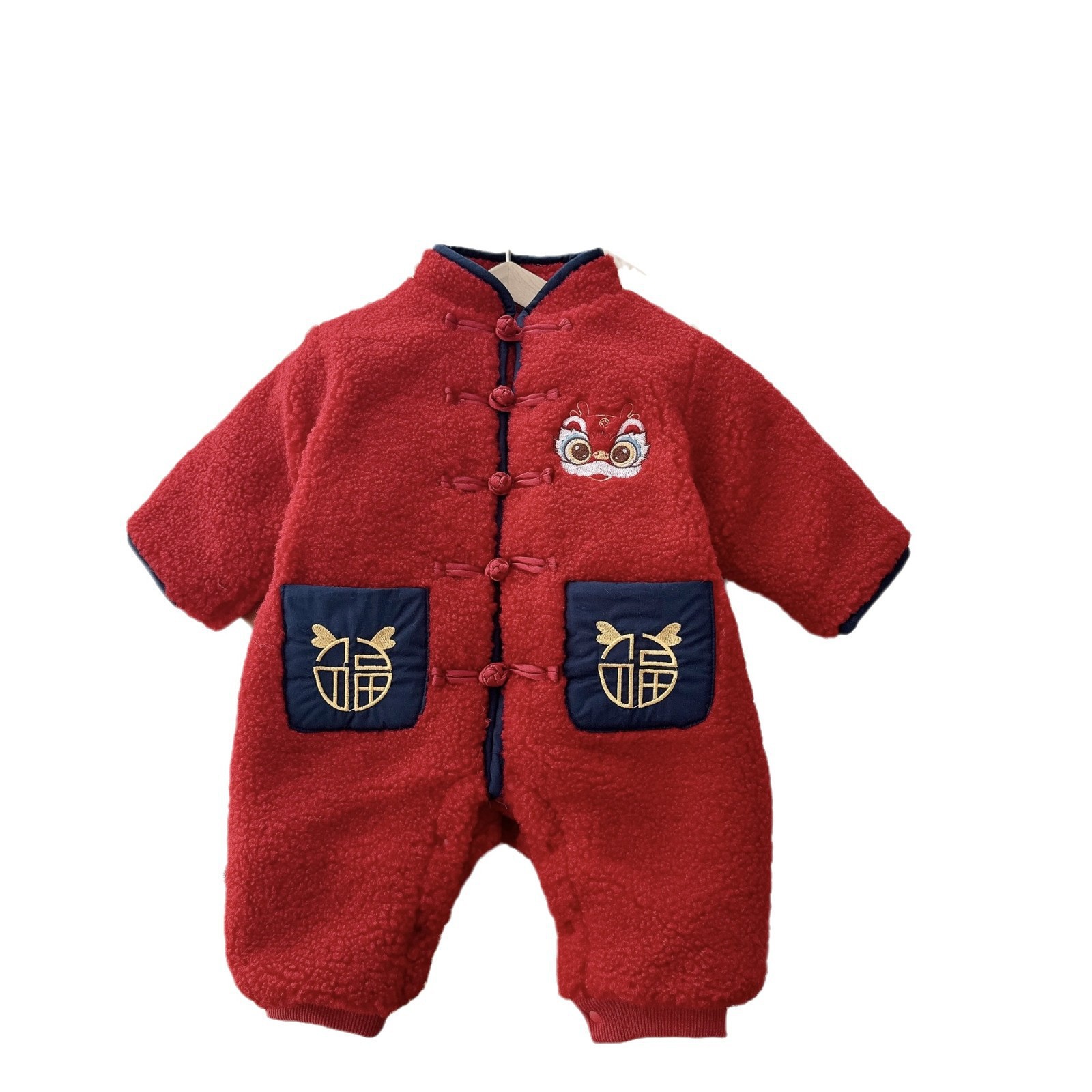 Baby embroidered cotton-padded New Year greeting clothes, super cute thick one-piece suit for winter A-class babies, baby New Year clothes AL443 Item Picture