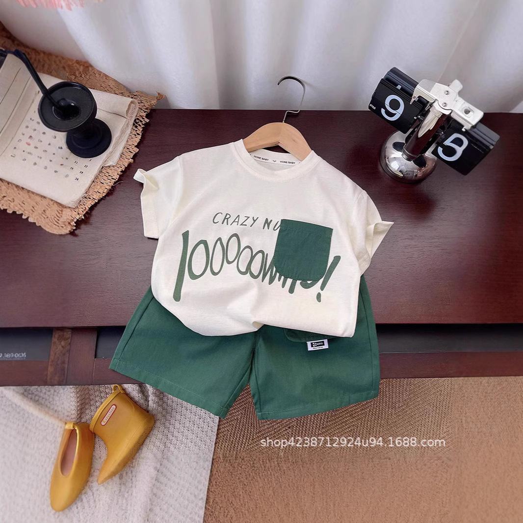 Loose top for boys, summer Korean style summer wear, casual letter children's wear, thin style for boys full figure