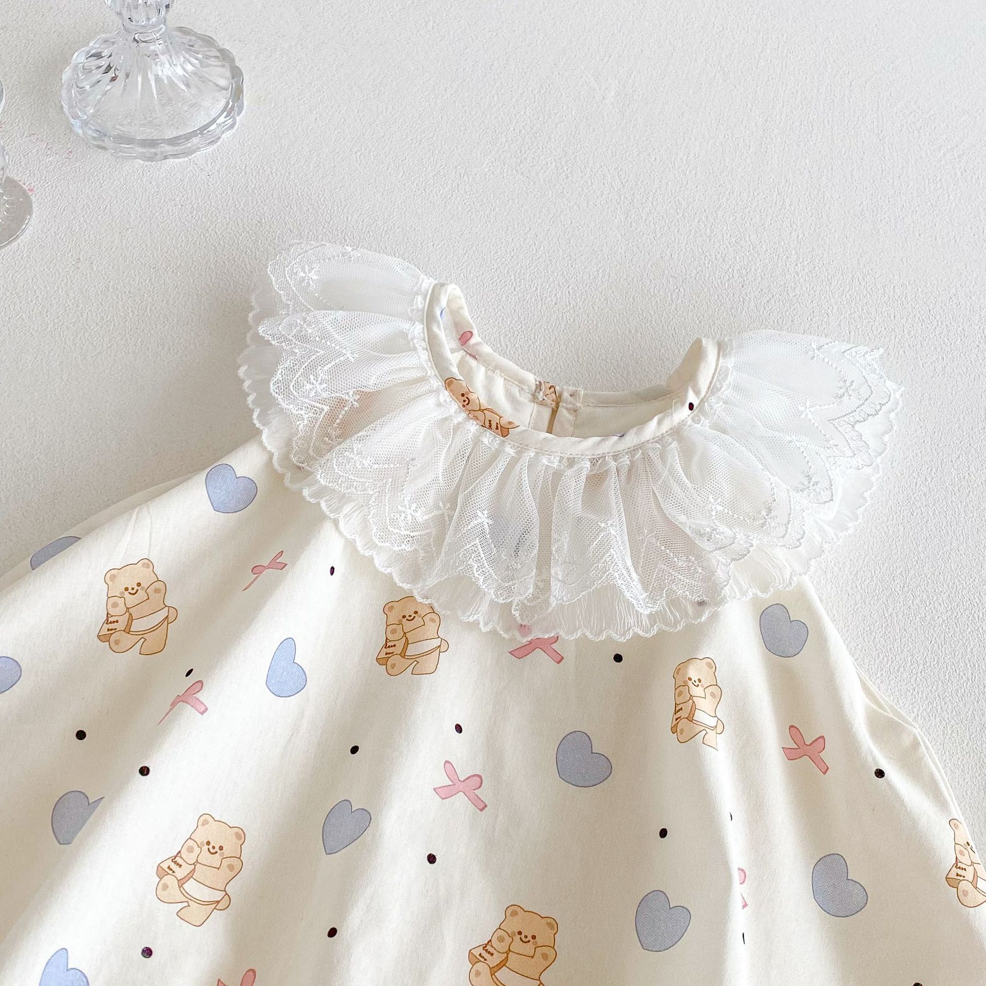 Lace collar sleeveless dress 2025 Huzhou Children's Clothing New style Summer baby cartoon cute lace collar sleeveless dress trend Specification drawing