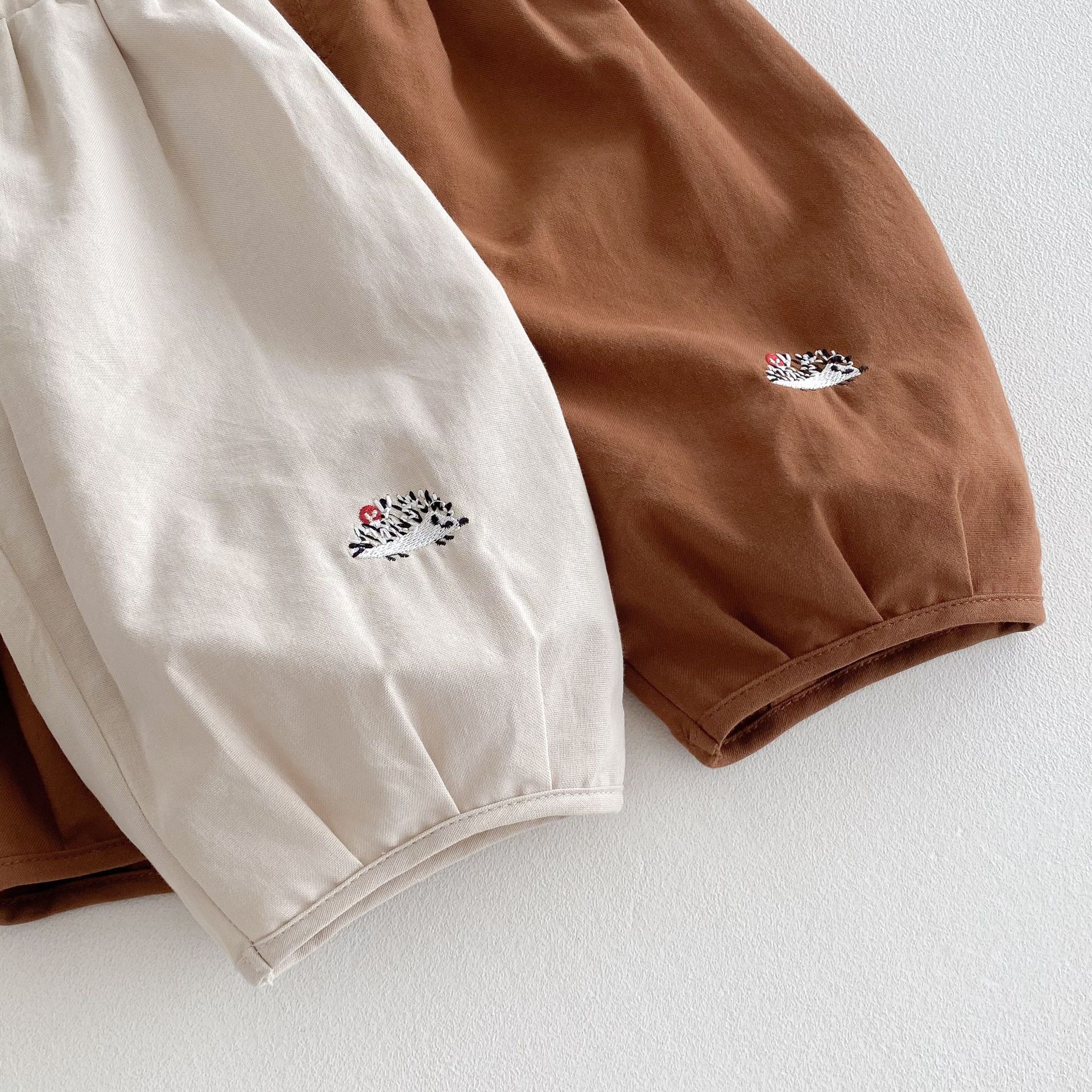 Children's embroidered casual pants 2025 new style summer Boys' fashion Korean 9-inch pants Baby solid color summer pants Specification drawing