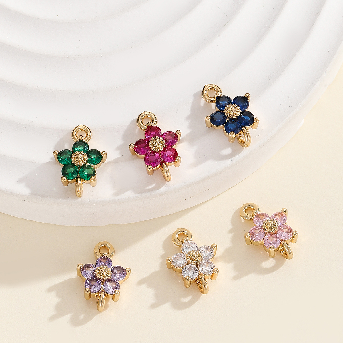 Double hanging five-petal flower copper color preservation zircon ancient-style hairpin, tassel earrings, necklace forehead ornament diy clothing accessories