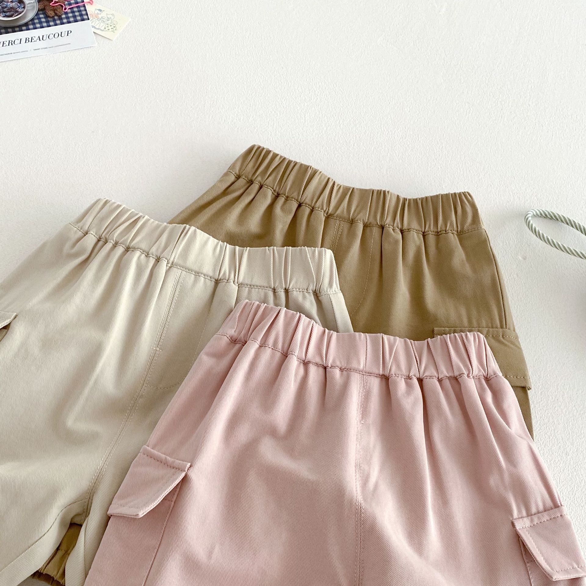 Solid-color workwear pants for children, 0-5 years old, 2025 new spring trendy boys' fashionable casual pants, baby spring pants Specification drawing