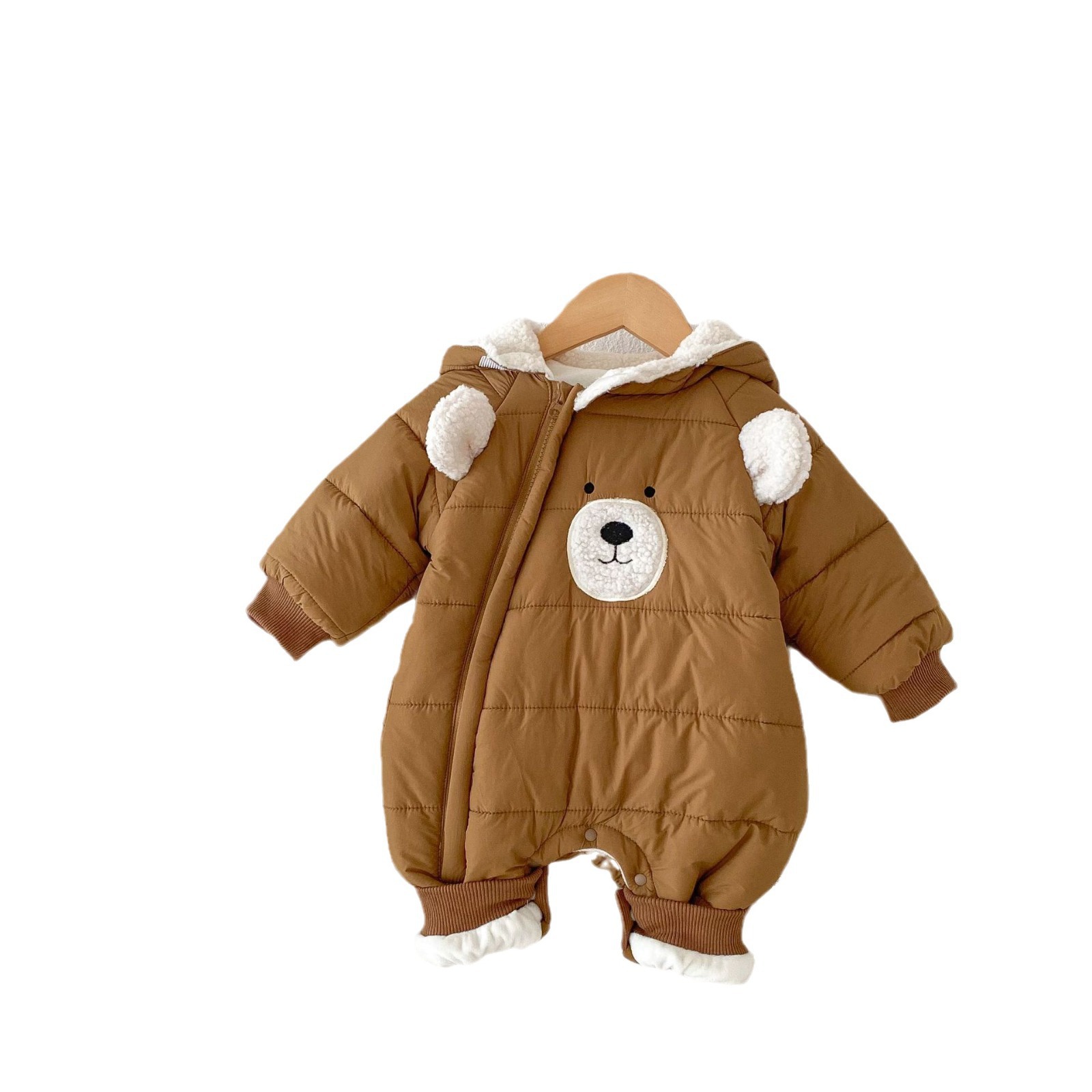 Baby fleece jumpsuit, super cute hooded climbing suit for winter boys and girls aged 0-2, thick winter clothes for babies AL727 Item Picture