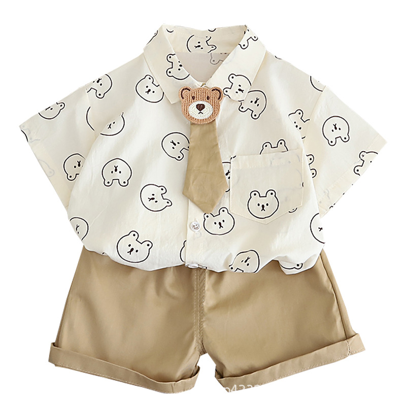 New summer children's short-sleeved suit for boys, two-piece summer shirt set for kids, stylish and trendy, 1-4 years old, 3 Application Scenario