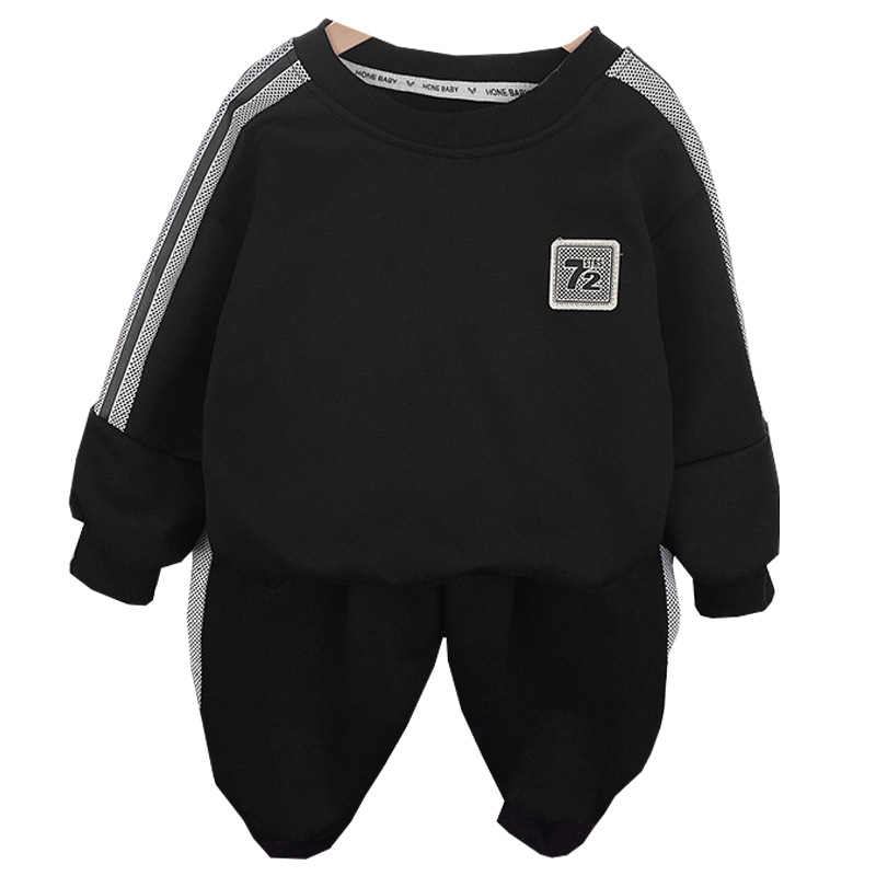 KC72 Standard Set Black new children's clothing for boys, Korean-style stylish small and medium-sized children's sweatshirt and sweatpants two-piece set Item Picture