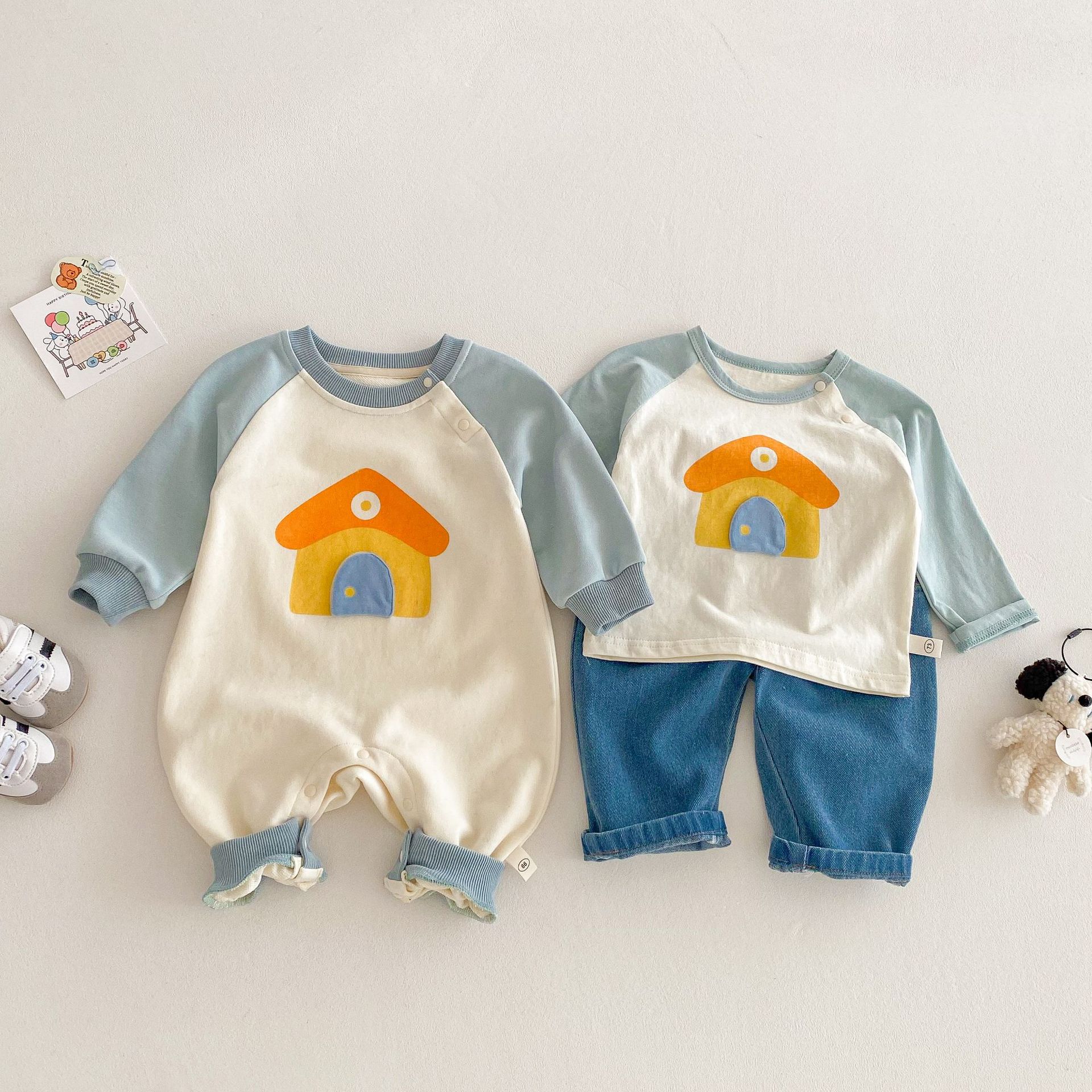 Baby fashion jumpsuit 2025 New spring baby color cartoon little house crawling suit trendy newborn clothes details Picture