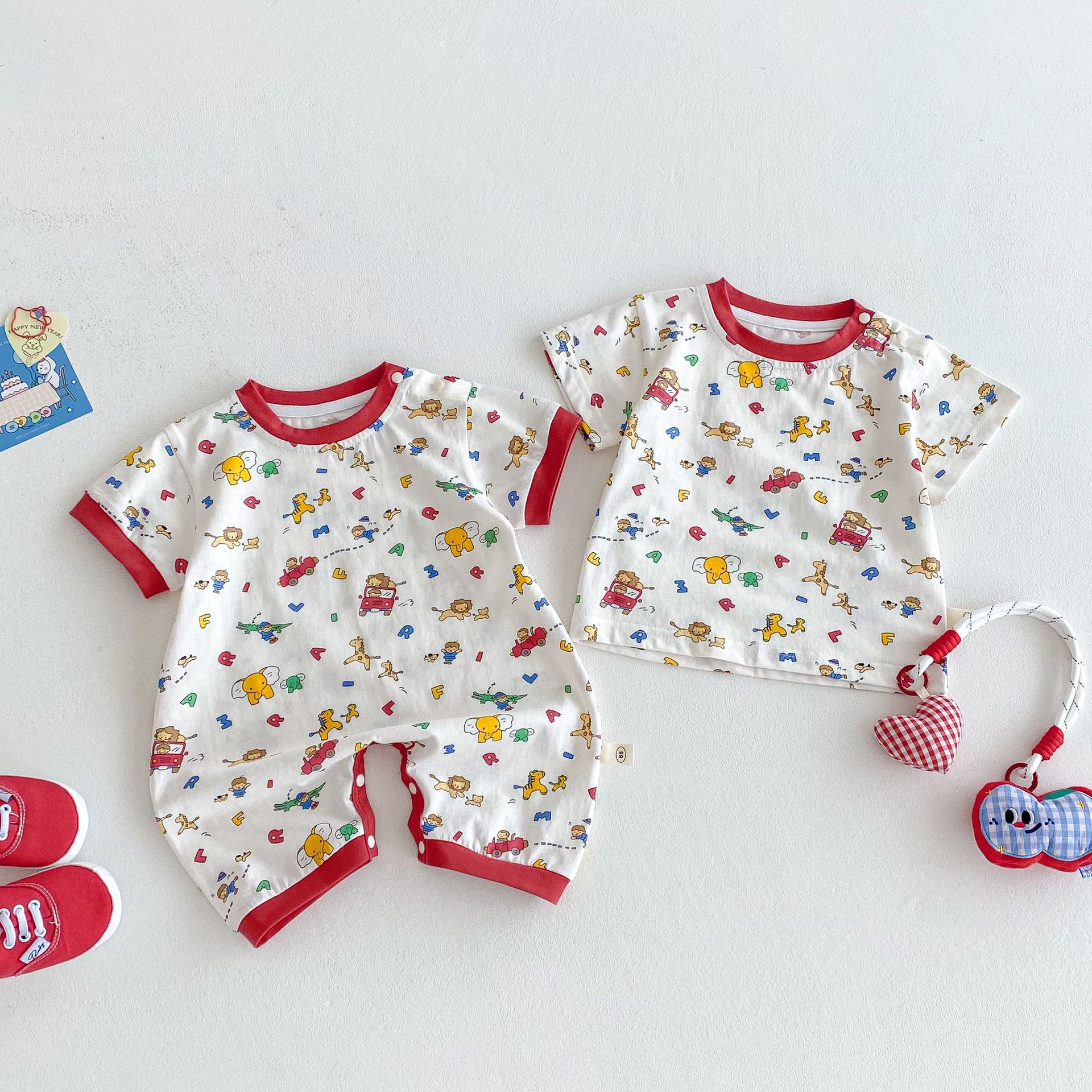 Children's full-print cartoon T-shirt 2025 new style Summer Boys' cute printed summer dress Thin baby stylish one-piece Specification drawing