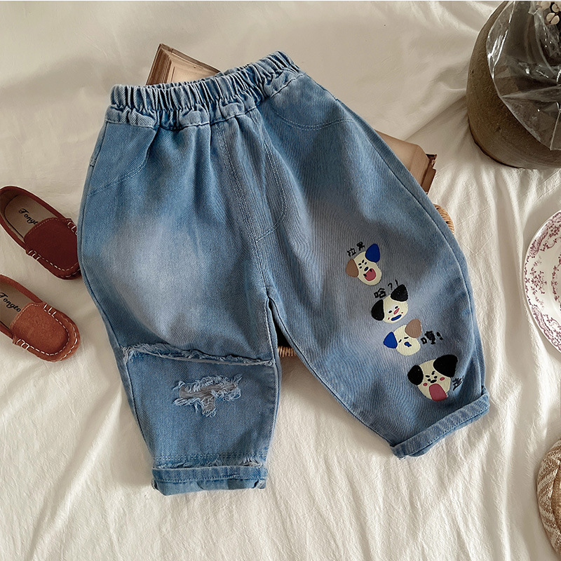 Boys' autumn jeans 2024 New style Children's spring and autumn style Cool and stylish boys' straight-leg long pants Loose pants autumn details Picture