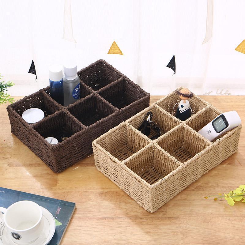 收纳筐多宫格创意分格收纳篮化妆品遥控器收纳盒0零食筐杂物收纳筐